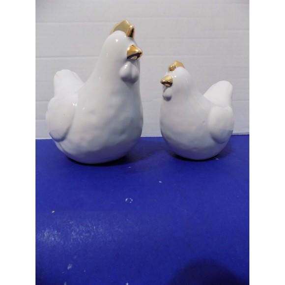 NEW Ceramic Hen Chickens Chicks Rustic Home Animal Farm House Decor  Set of 2 - Picture 5 of 7